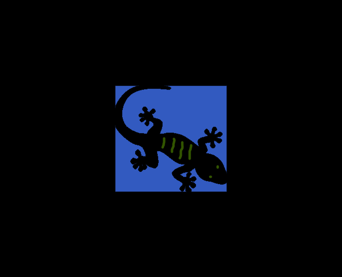 Un gecko noir aux taches et yeux fluorescents sur fond bleu