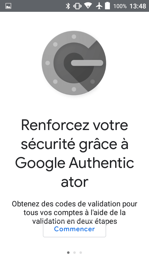 page d'accueil de l'application google authenticator